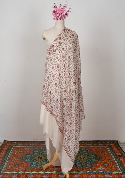 Ivory Garden — 2.5 Yards Sozni Hand-Embroidered Shawl