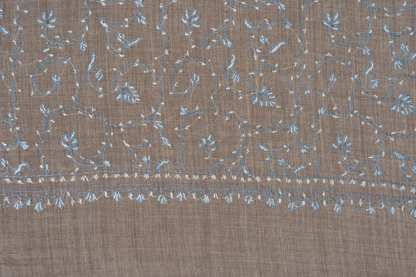 Frosted Taupe — 2.5 Yards Sozni Hand-Embroidered Shawl