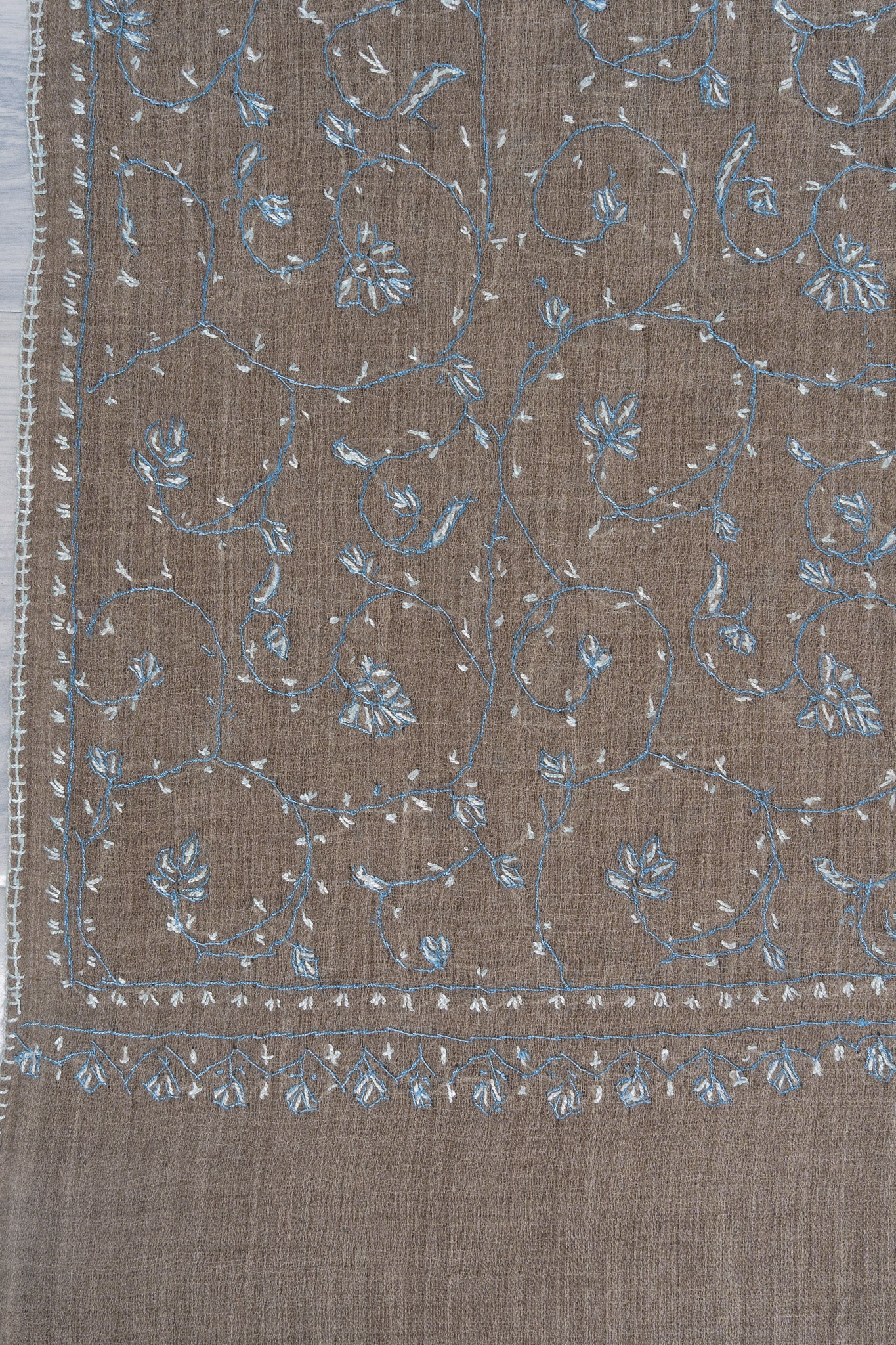 Frosted Taupe — 2.5 Yards Sozni Hand-Embroidered Shawl
