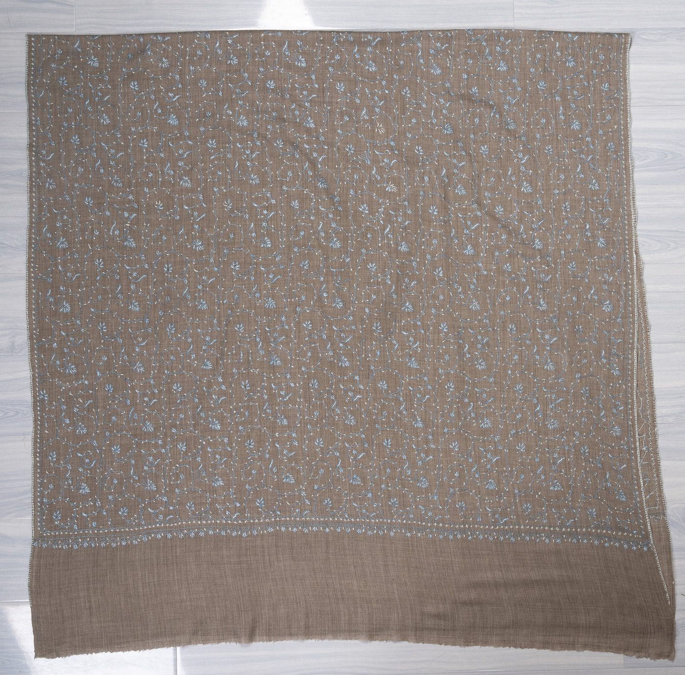 Frosted Taupe — 2.5 Yards Sozni Hand-Embroidered Shawl