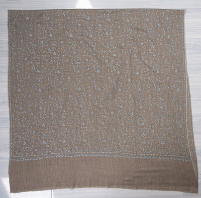 Frosted Taupe — 2.5 Yards Sozni Hand-Embroidered Shawl