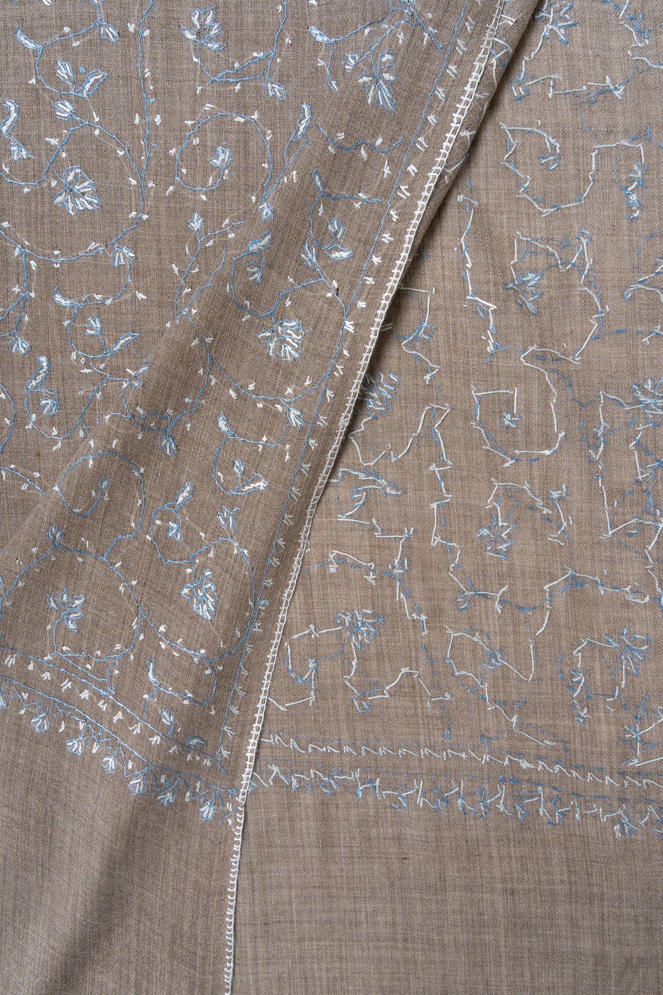 Frosted Taupe — 2.5 Yards Sozni Hand-Embroidered Shawl
