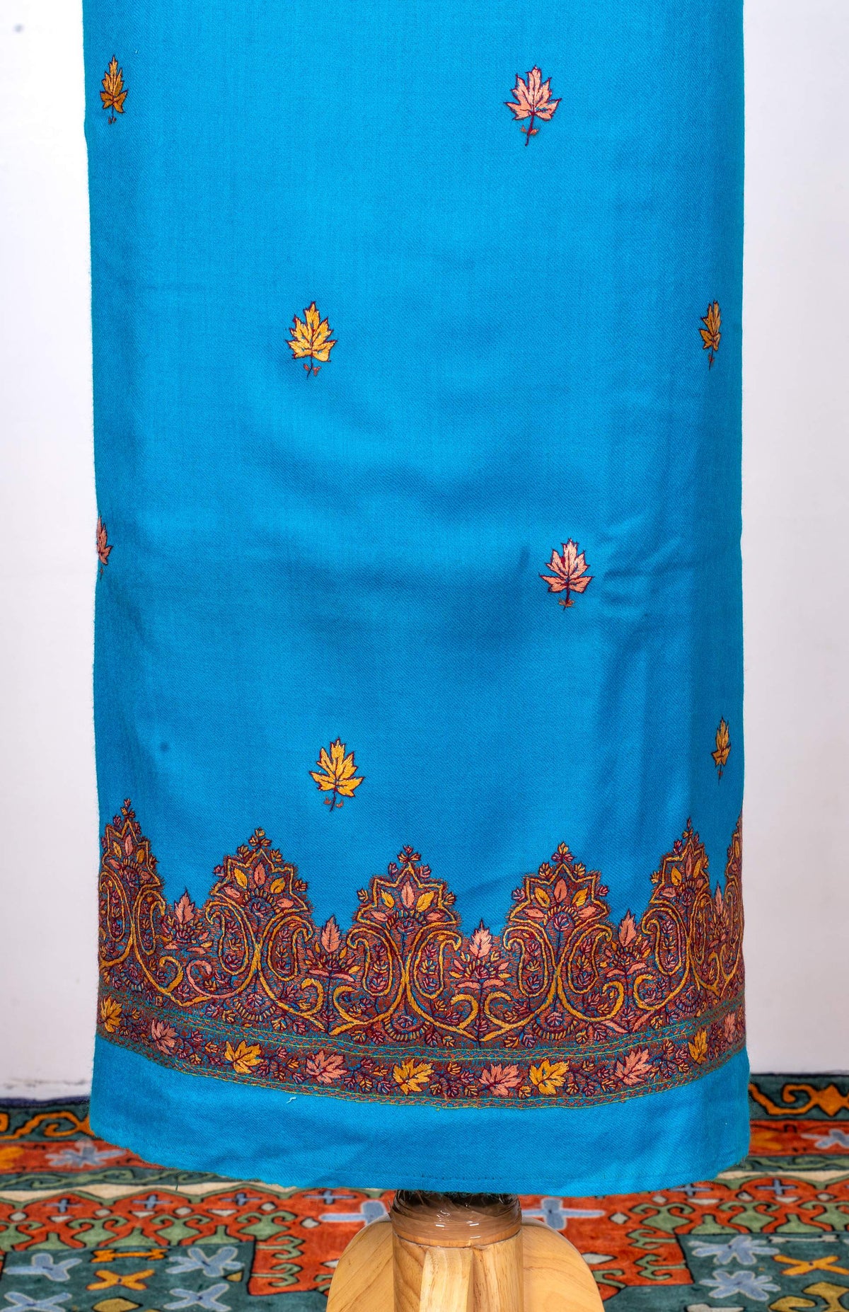 Turquoise Bloom Sozni Hand Embroidered Suit in Fine merino wool