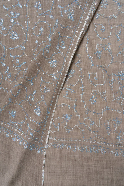 Frosted Taupe — 2.5 Yards Sozni Hand-Embroidered Shawl