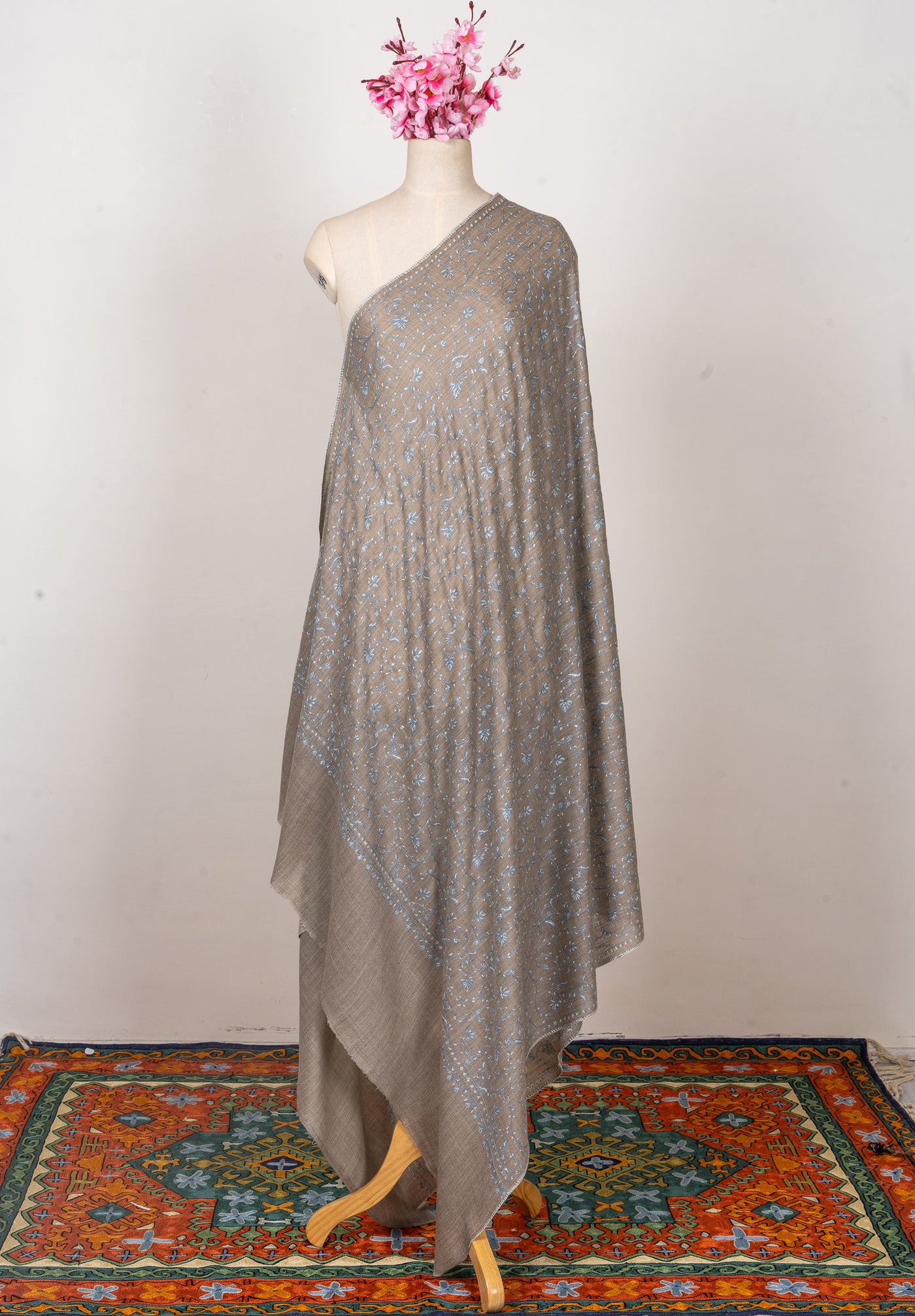Frosted Taupe — 2.5 Yards Sozni Hand-Embroidered Shawl