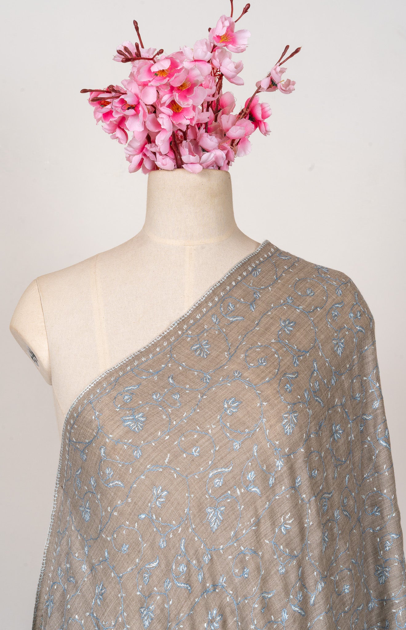 Frosted Taupe — 2.5 Yards Sozni Hand-Embroidered Shawl