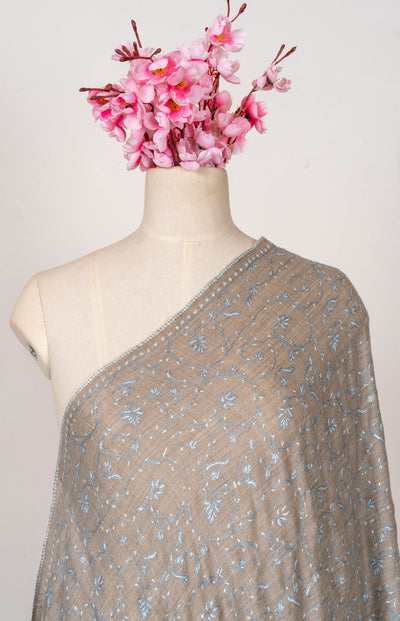 Frosted Taupe — 2.5 Yards Sozni Hand-Embroidered Shawl