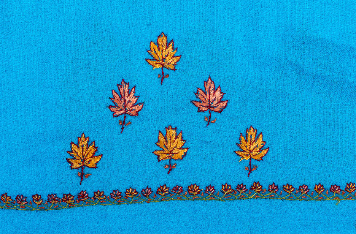 Turquoise Bloom Sozni Hand Embroidered Suit in Fine merino wool