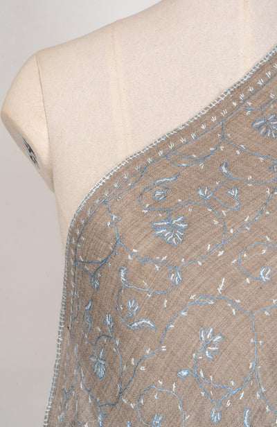 Frosted Taupe — 2.5 Yards Sozni Hand-Embroidered Shawl