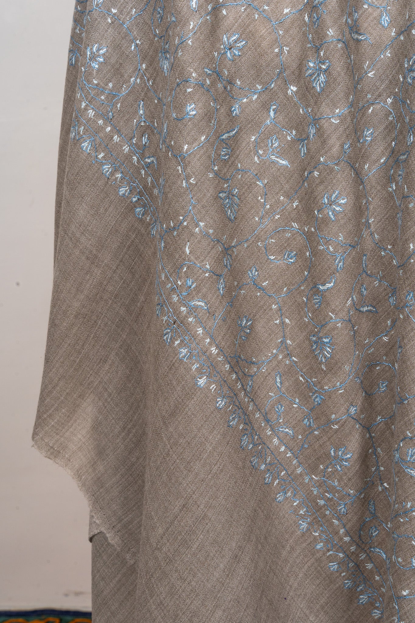 Frosted Taupe — 2.5 Yards Sozni Hand-Embroidered Shawl