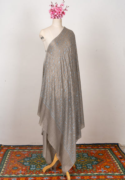 Frosted Taupe — 2.5 Yards Sozni Hand-Embroidered Shawl
