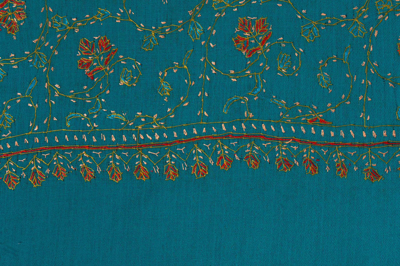 Teal Meadow — 2.5 Yards Sozni Hand-Embroidered Shawl