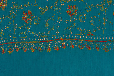 Teal Meadow — 2.5 Yards Sozni Hand-Embroidered Shawl