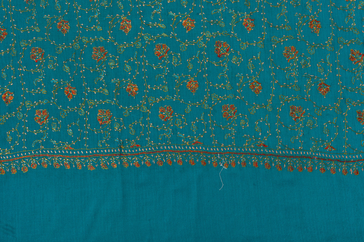Teal Meadow — 2.5 Yards Sozni Hand-Embroidered Shawl