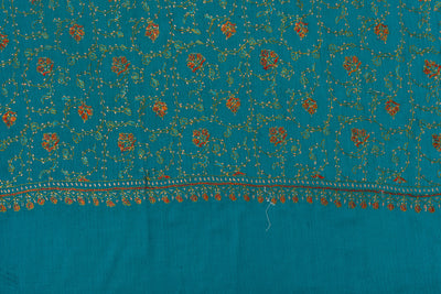 Teal Meadow — 2.5 Yards Sozni Hand-Embroidered Shawl