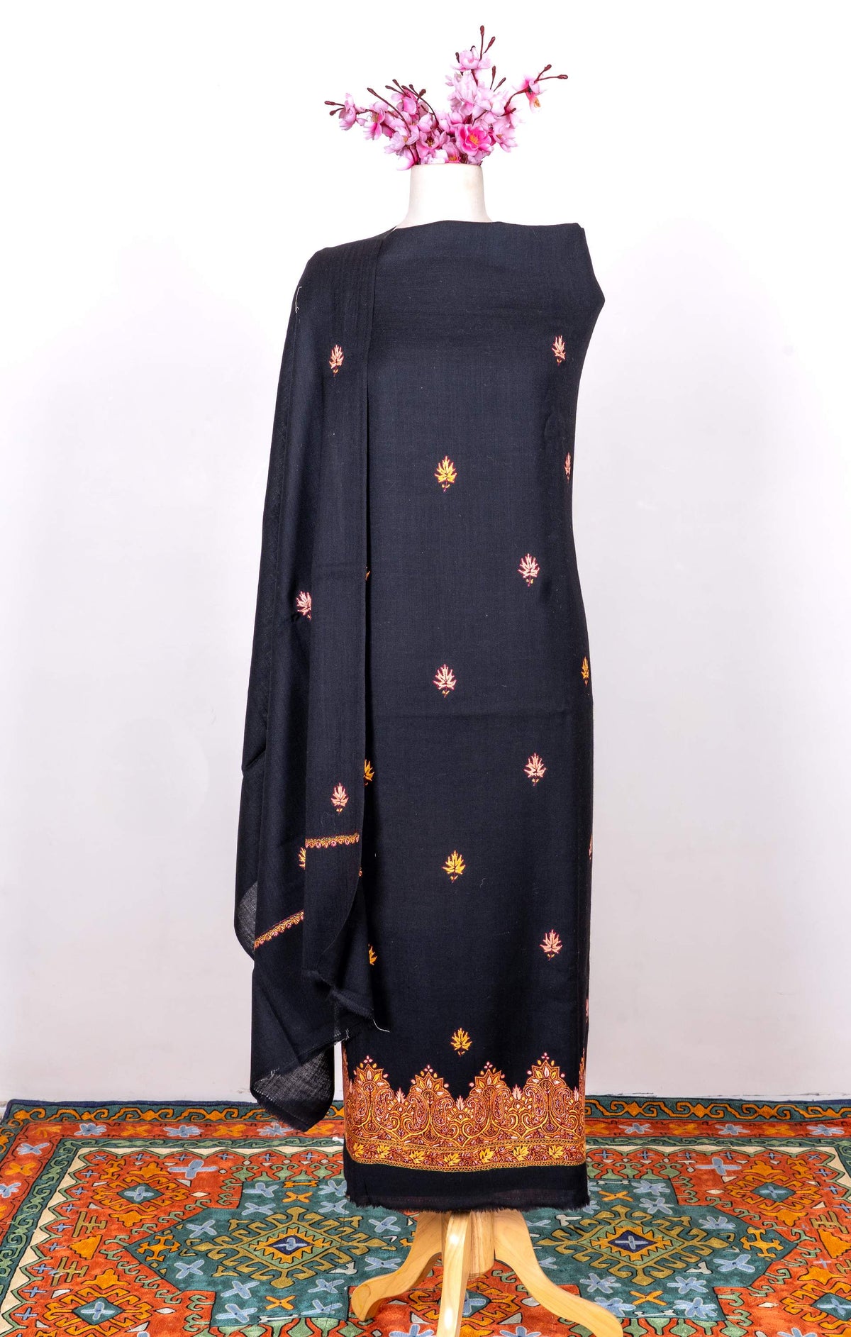 Charcoal Grace Sozni Hand Embroidered Suit in Fine merino wool
