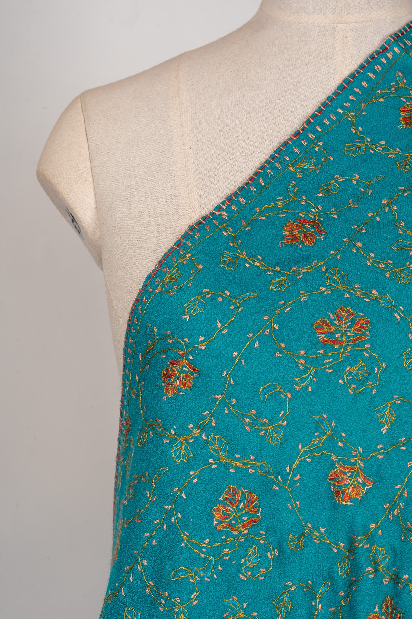 Teal Meadow — 2.5 Yards Sozni Hand-Embroidered Shawl