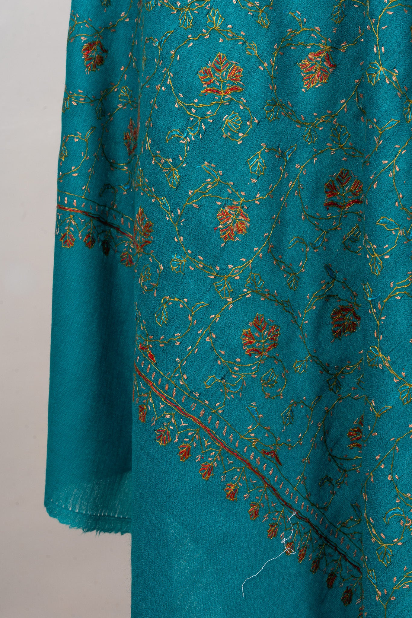 Teal Meadow — 2.5 Yards Sozni Hand-Embroidered Shawl