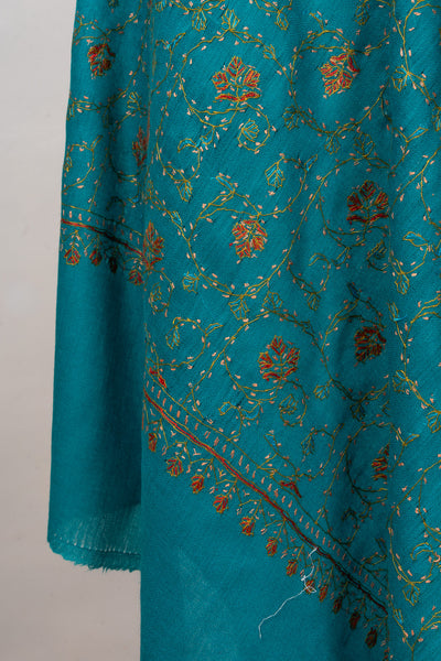 Teal Meadow — 2.5 Yards Sozni Hand-Embroidered Shawl