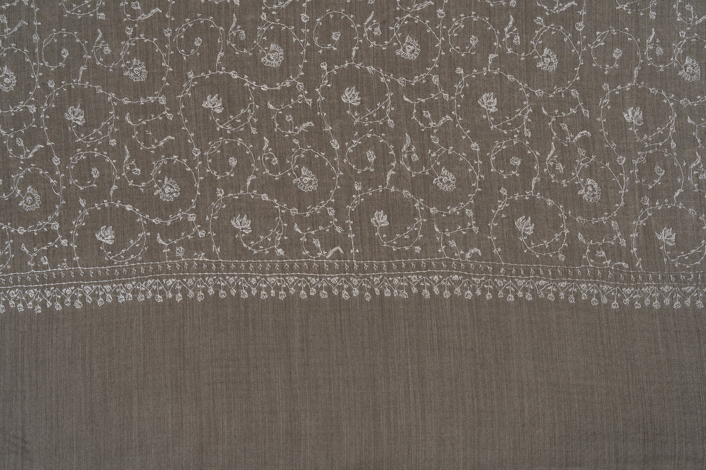 Winter Whisper — 2.5 Yards Sozni Hand-Embroidered Shawl