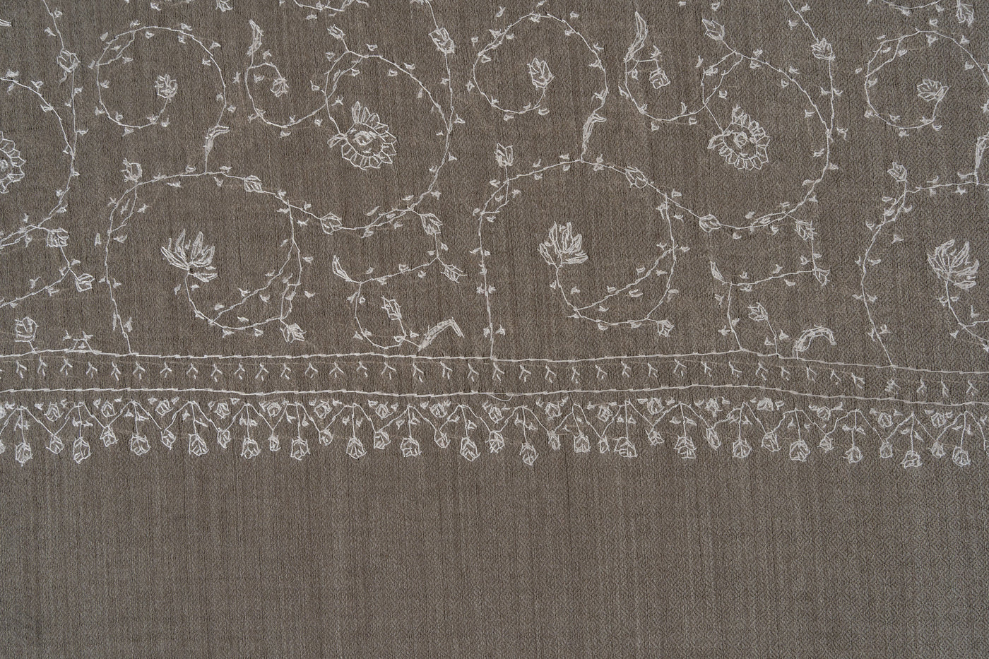 Winter Whisper — 2.5 Yards Sozni Hand-Embroidered Shawl