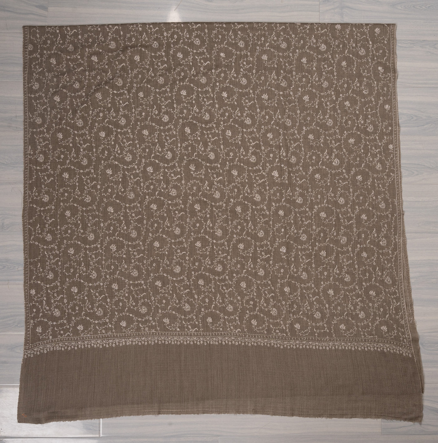 Winter Whisper — 2.5 Yards Sozni Hand-Embroidered Shawl