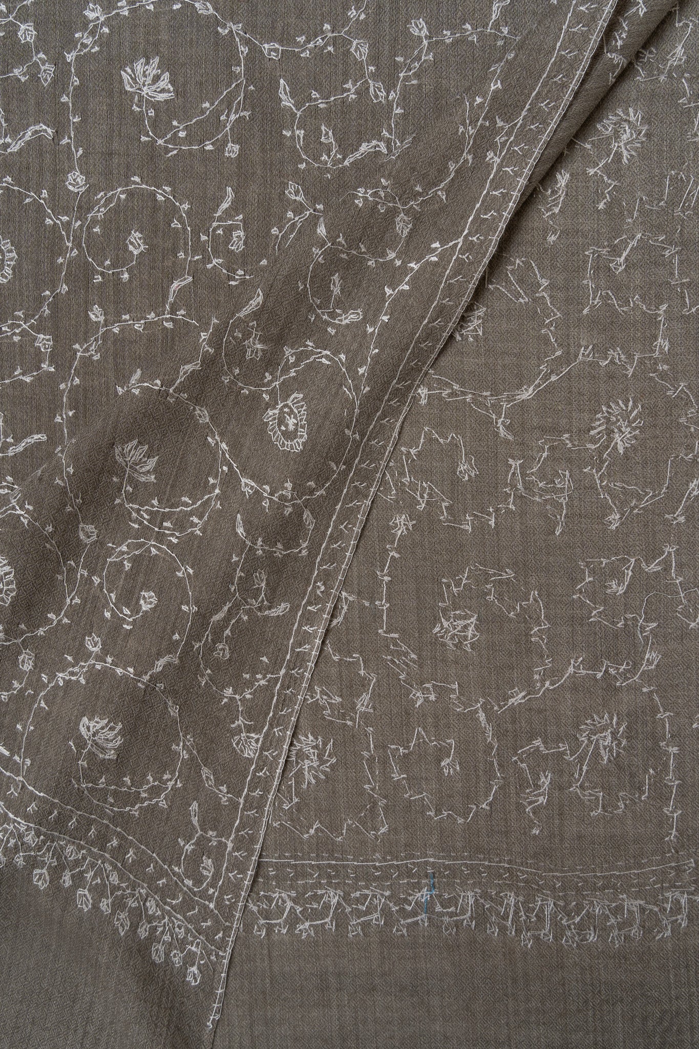 Winter Whisper — 2.5 Yards Sozni Hand-Embroidered Shawl
