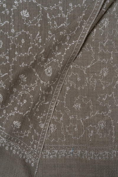 Winter Whisper — 2.5 Yards Sozni Hand-Embroidered Shawl