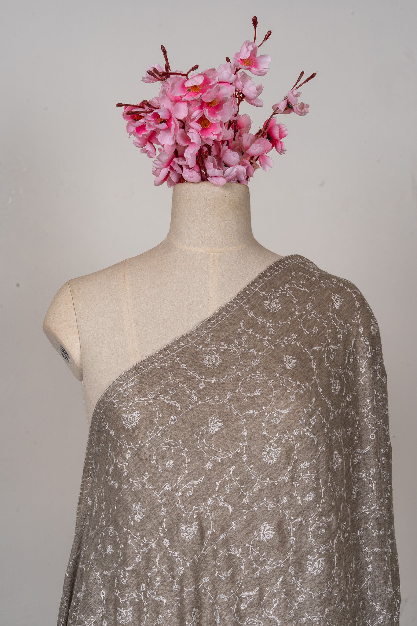 Winter Whisper — 2.5 Yards Sozni Hand-Embroidered Shawl