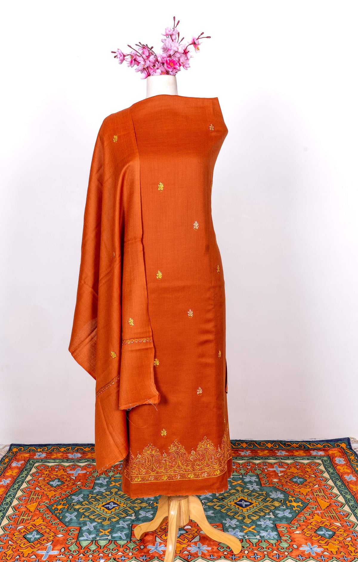 Amber Rust Sozni Hand Embroidered Suit in Fine merino wool