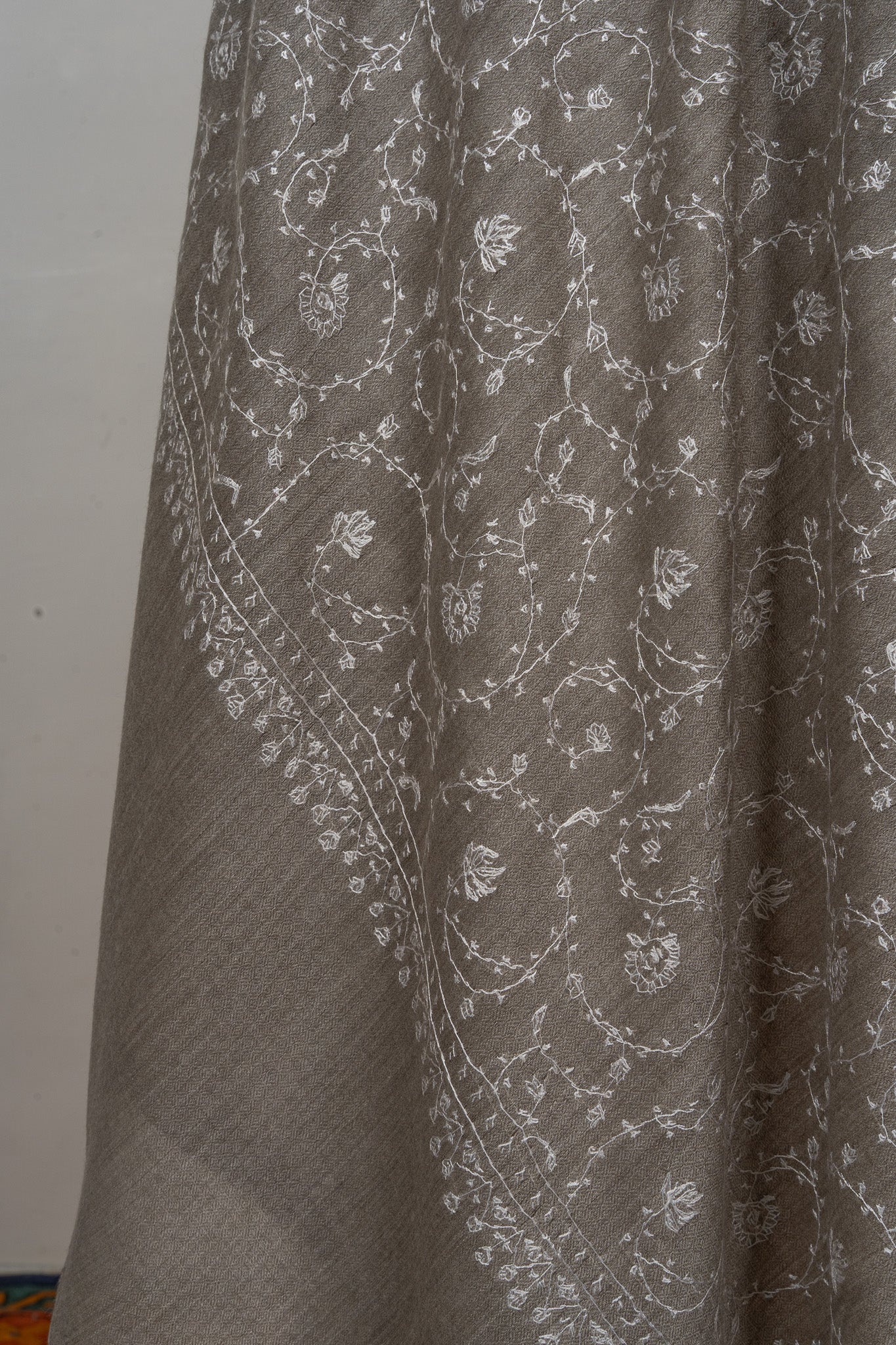 Winter Whisper — 2.5 Yards Sozni Hand-Embroidered Shawl