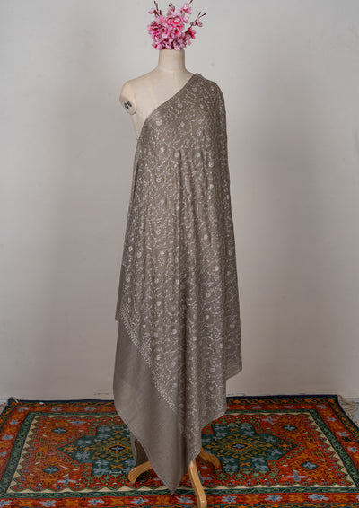 Winter Whisper — 2.5 Yards Sozni Hand-Embroidered Shawl