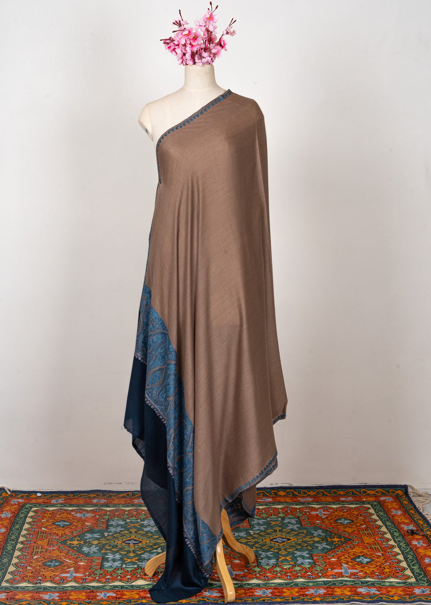 Cocoa Night — 2.5 Yards Sozni Hand-Embroidered Shawl