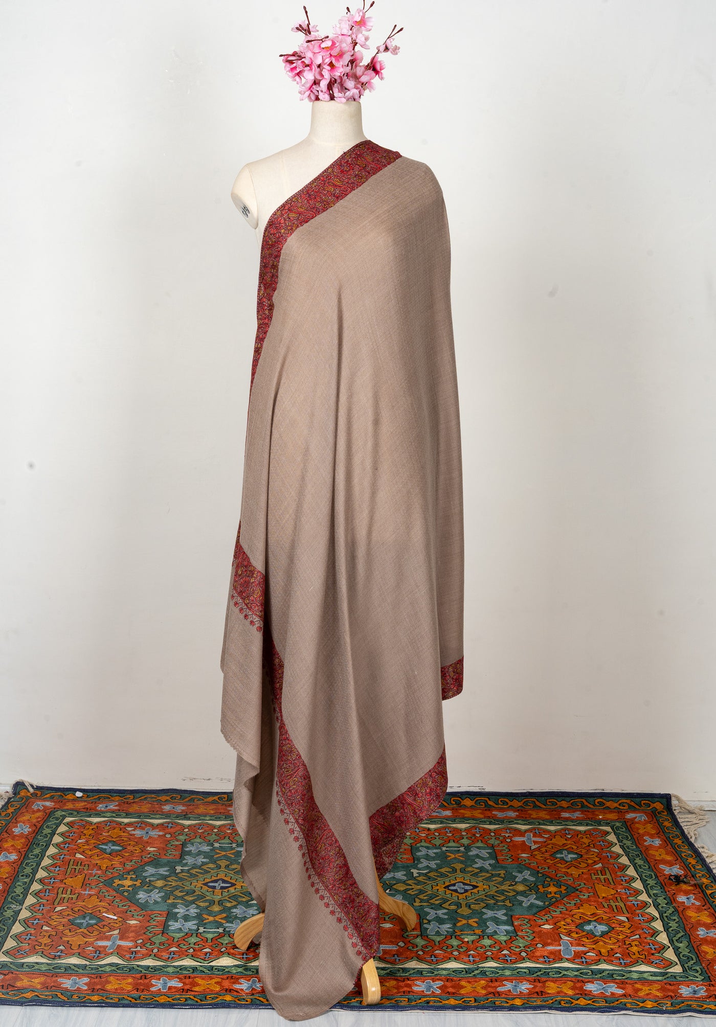 Russet Aura — 2.5 Yards Sozni Hand-Embroidered Shawl
