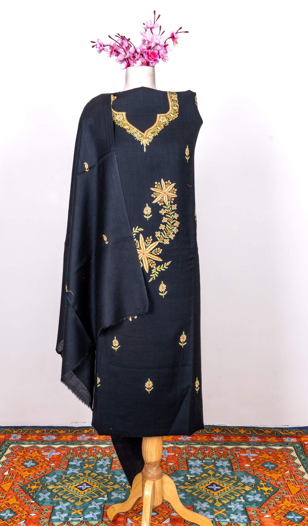 Midnight Bloom Sozni Hand Embroidered Suit in Fine merino wool