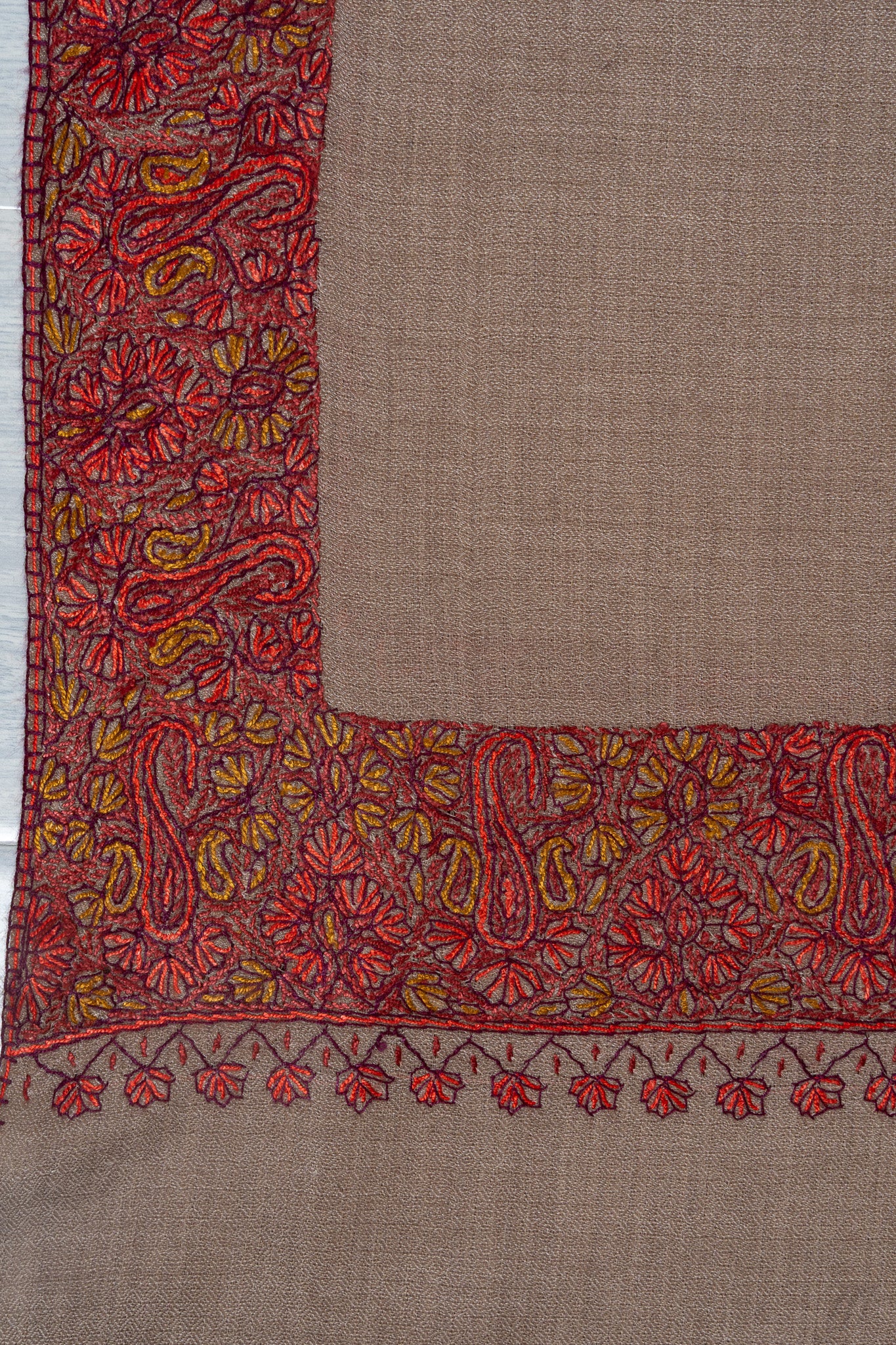 Russet Aura — 2.5 Yards Sozni Hand-Embroidered Shawl