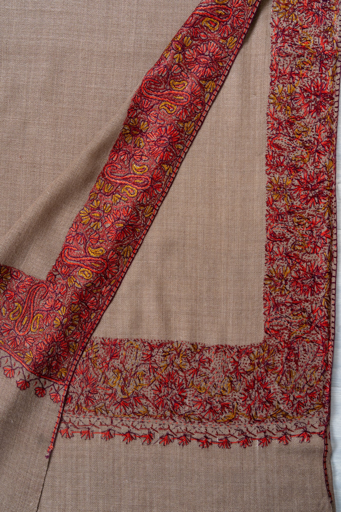 Russet Aura — 2.5 Yards Sozni Hand-Embroidered Shawl