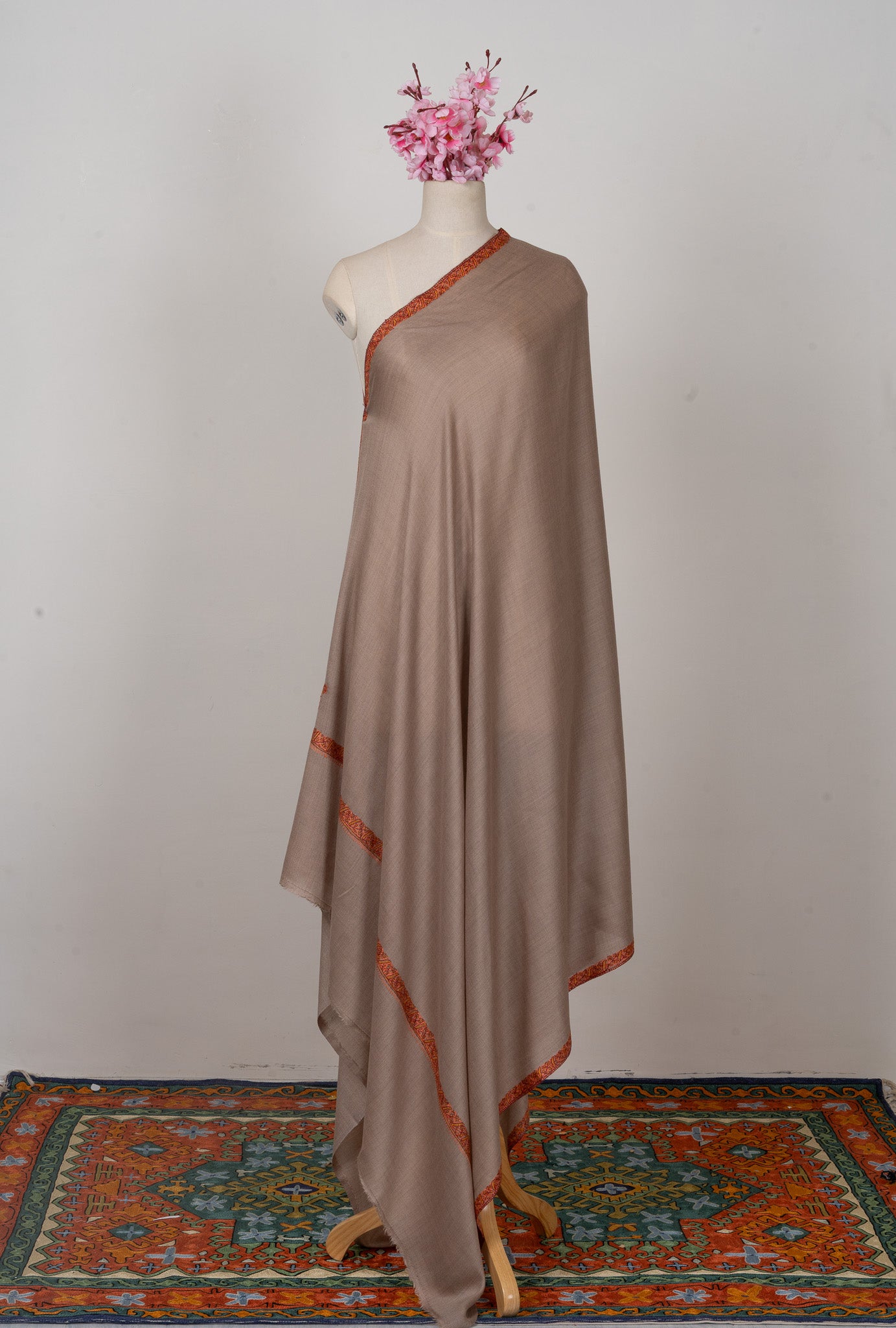 Ember Dusk — 2.5 Yards Sozni Hand-Embroidered Shawl