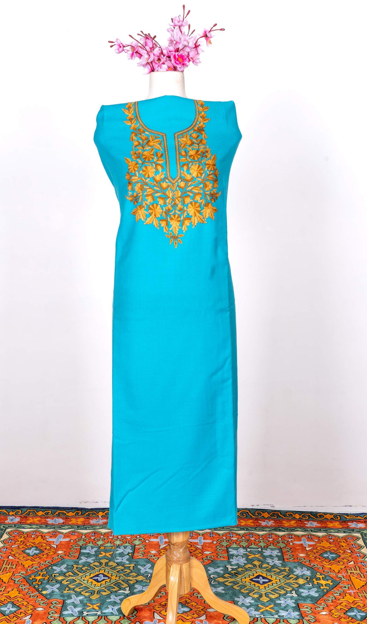 Sozni Hand Embroidered Suit in Fine Merino Wool Azure Heritage
