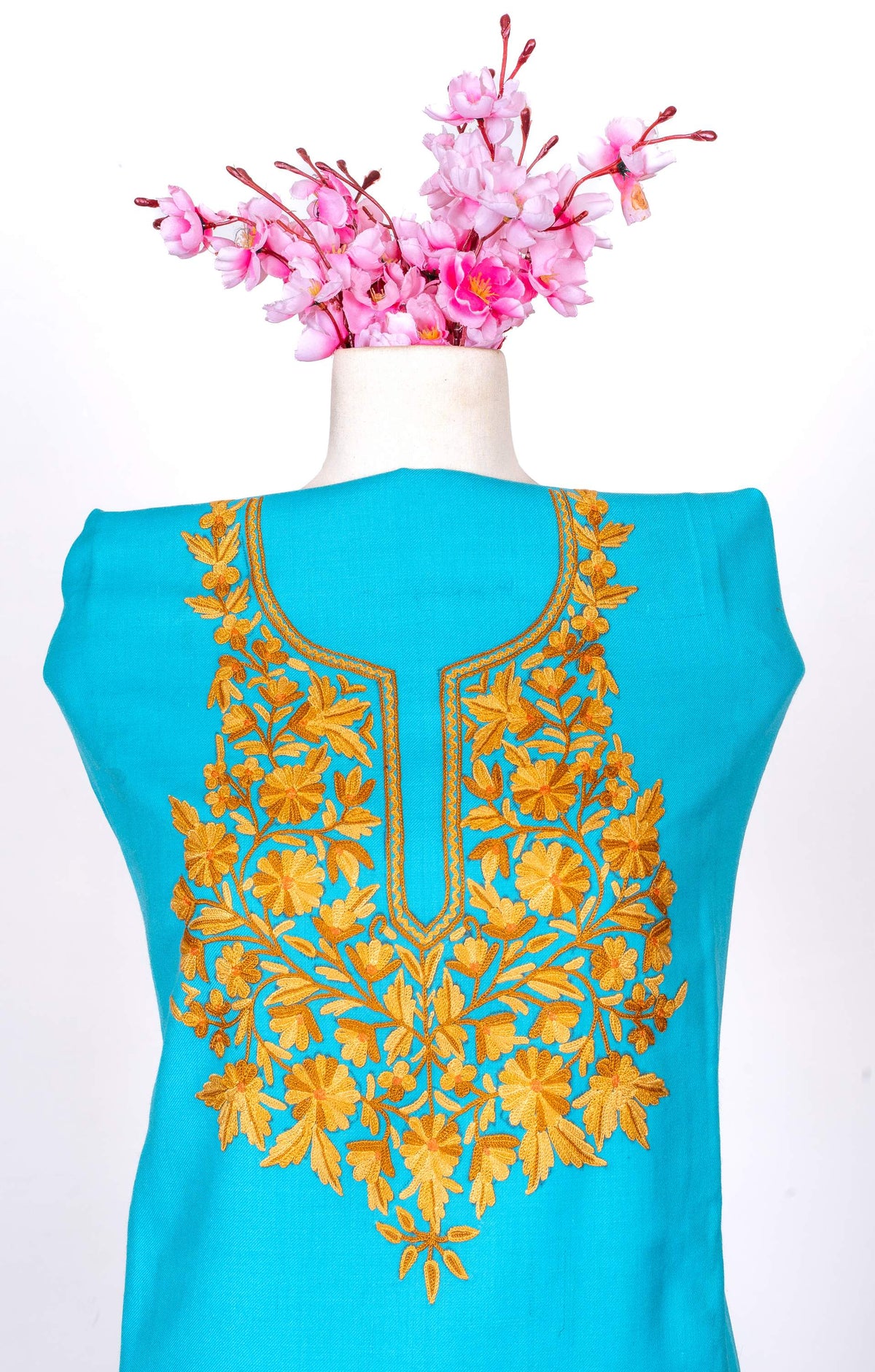 Sozni Hand Embroidered Suit in Fine Merino Wool Azure Heritage