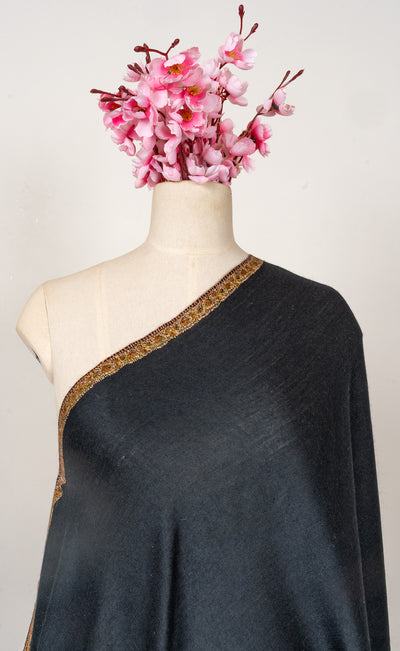 Obsidian Charm — 2.5 Yards Sozni Hand-Embroidered Shawl