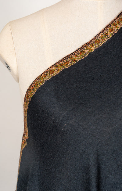 Obsidian Charm — 2.5 Yards Sozni Hand-Embroidered Shawl