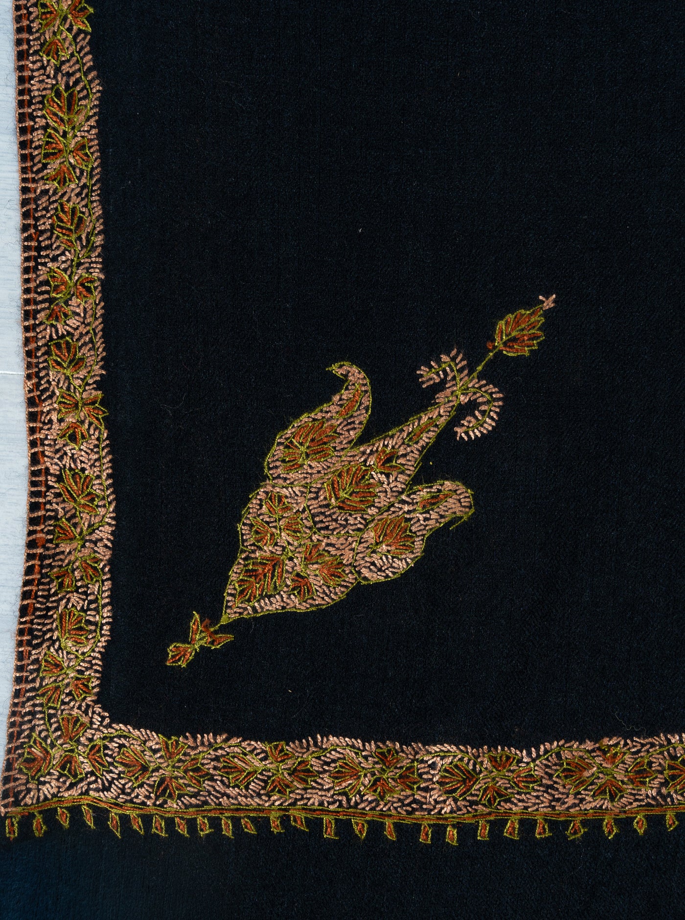 Obsidian Charm — 2.5 Yards Sozni Hand-Embroidered Shawl