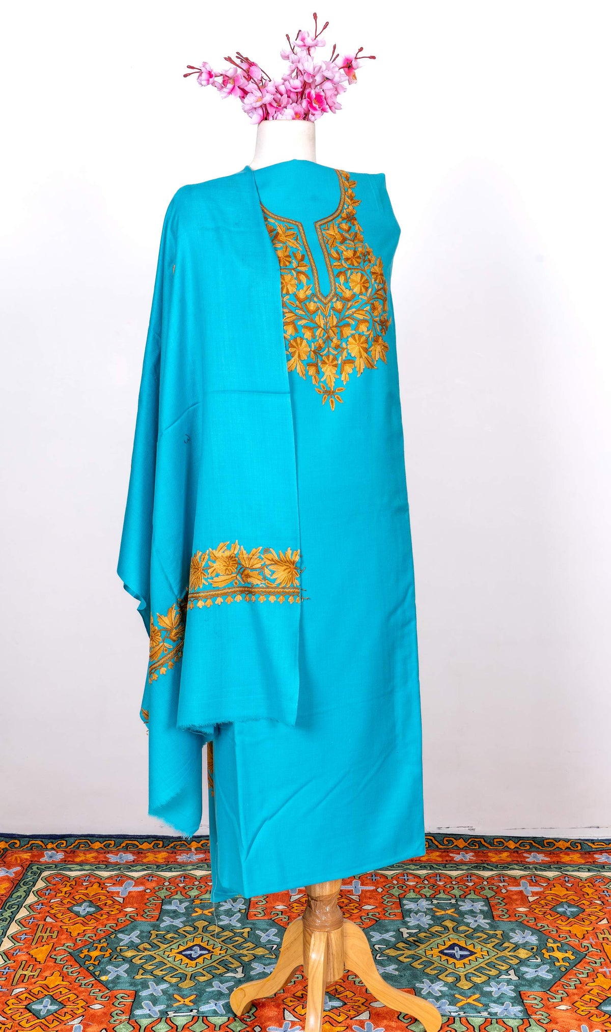 Sozni Hand Embroidered Suit in Fine Merino Wool Azure Heritage