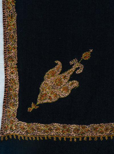 Obsidian Charm — 2.5 Yards Sozni Hand-Embroidered Shawl