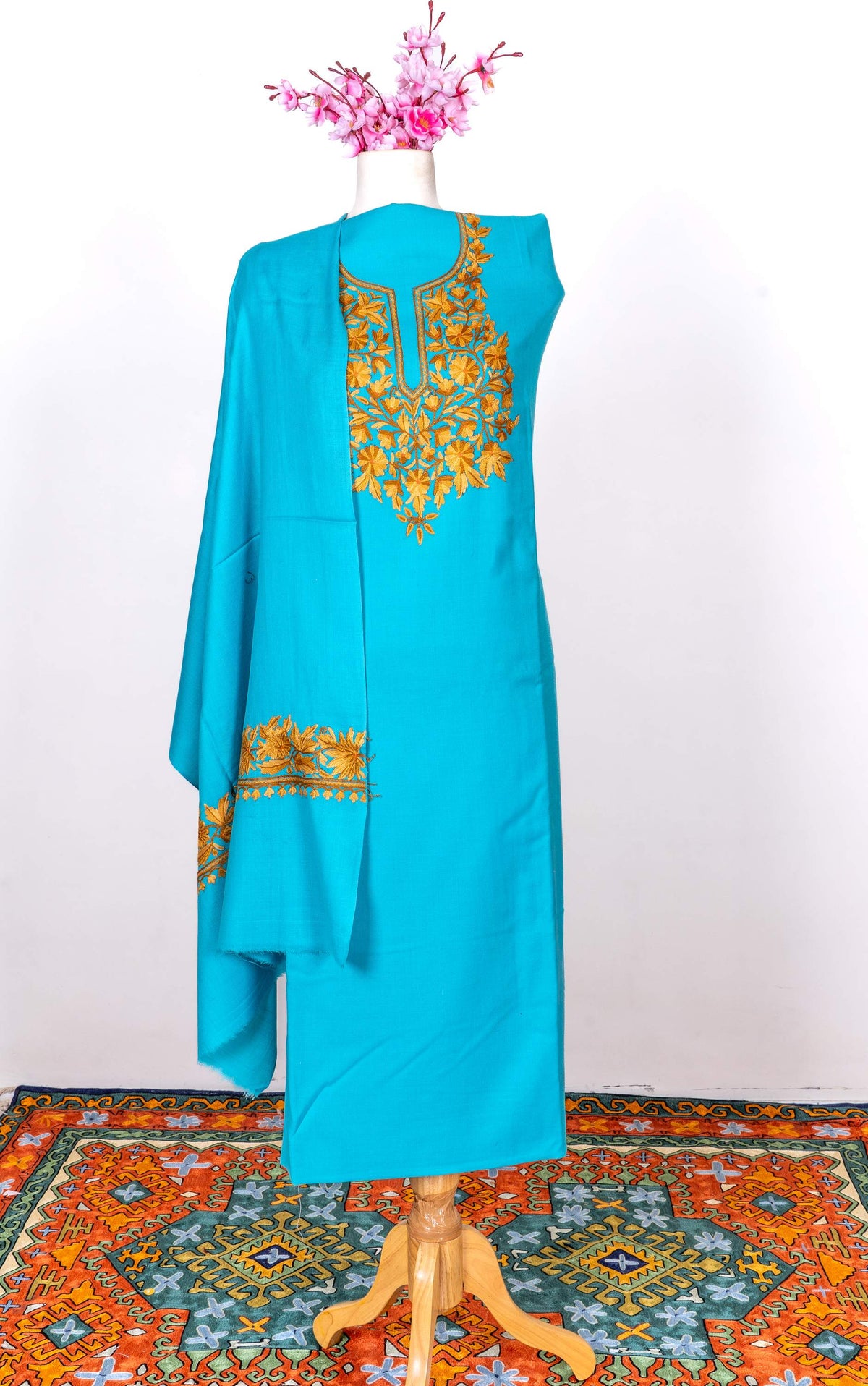 Sozni Hand Embroidered Suit in Fine Merino Wool Azure Heritage