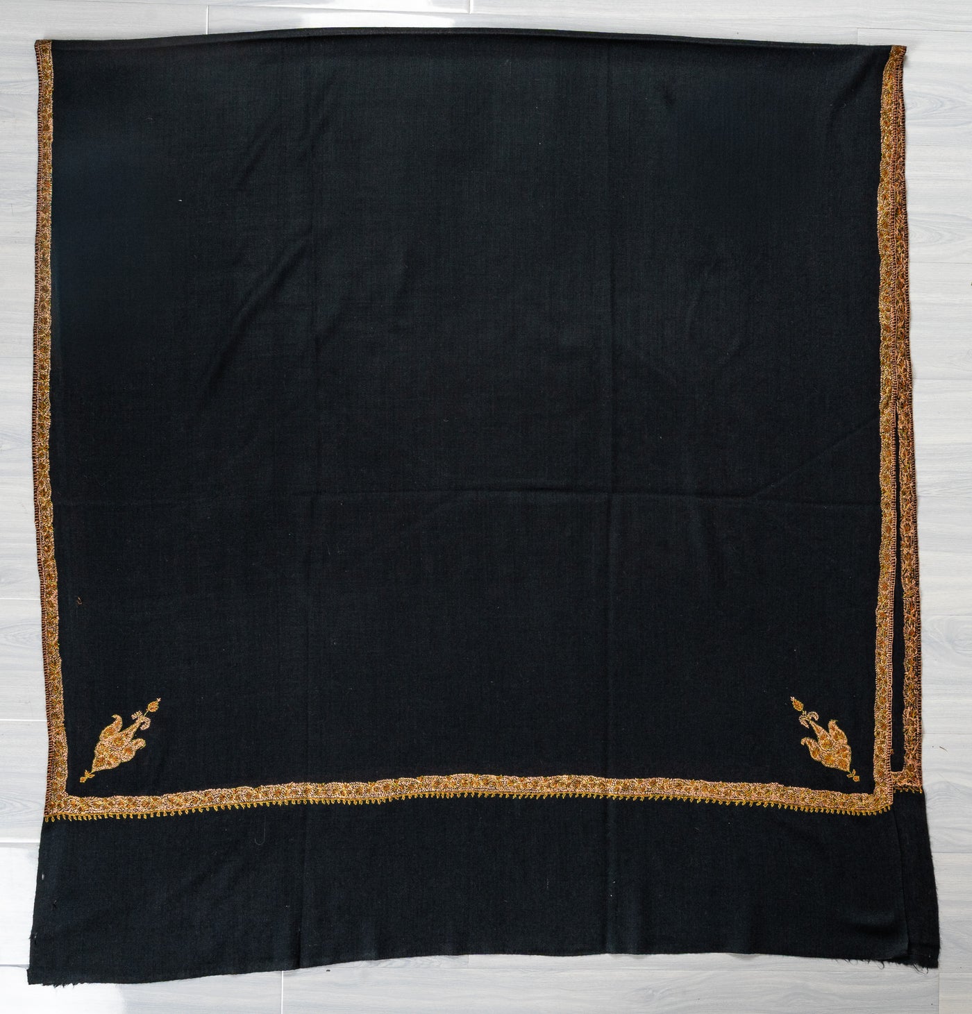 Obsidian Charm — 2.5 Yards Sozni Hand-Embroidered Shawl