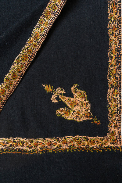 Obsidian Charm — 2.5 Yards Sozni Hand-Embroidered Shawl