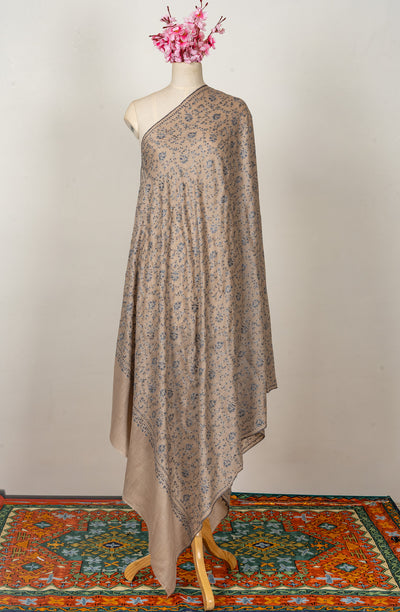 Frost Petal — 2.5 Yards Sozni Hand-Embroidered Shawl