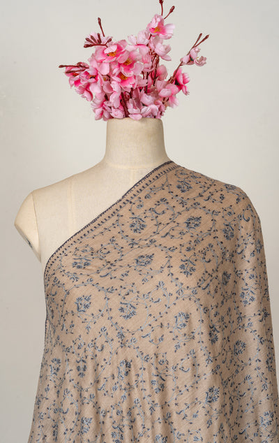 Frost Petal — 2.5 Yards Sozni Hand-Embroidered Shawl